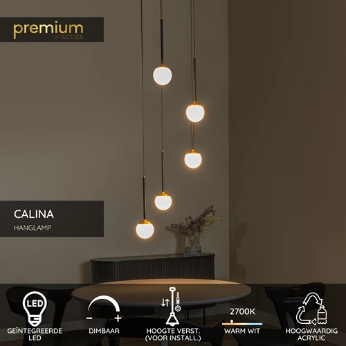 Lucide CALINA - Hanglamp - Ø 42 cm - LED Dimb. - 5x8,2W 2700K - Zwart | Premium - USP